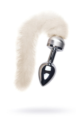 Анальная втулка Metal by TOYFA, металл, серебряная, с белым хвостом, 32 см, d 2,9 см, 175 г (0T-0000