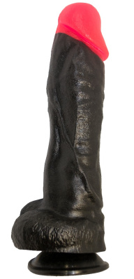 ФАЛЛОИМИТАТОР ЧЕРНЫЙ С КРАСНЫМ РЕАЛИСТИК В ЛАМИНАТЕ L 200 мм D 48 мм (395500)