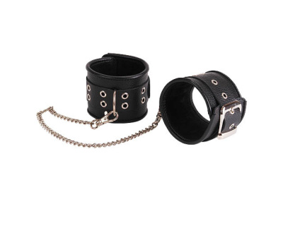 Черные оковы из натуральной кожи с велюровой подкладой (3072-1)